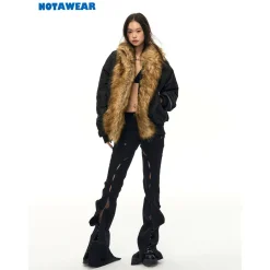 NotAwear Cargo Detachable Hollow Cutting Flare Jeans Black