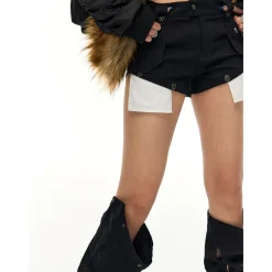 NotAwear Cargo Detachable Hollow Cutting Flare Jeans Black
