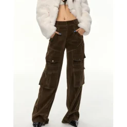 NotAwear Casual Matt Leather Cargo Straight-Leg Pants
