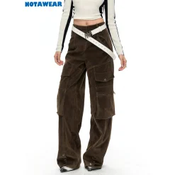NotAwear Casual Matt Leather Cargo Straight-Leg Pants