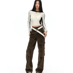 NotAwear Casual Matt Leather Cargo Straight-Leg Pants