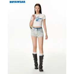 NotAwear Color Blocked Double Waist Denim Shorts