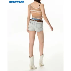NotAwear Color Blocked Double Waist Denim Shorts