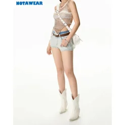 NotAwear Color Blocked Double Waist Denim Shorts