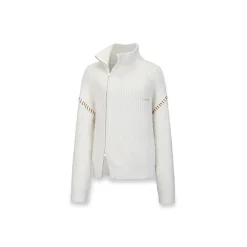 NotAwear Color Blocked Drawstring Zipper Knit Sweater White