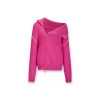 NotAwear Color Blocked Drawstring Zipper Knit Sweater Pink