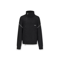 NotAwear Color Blocked Drawstring Zipper Knit Sweater Black