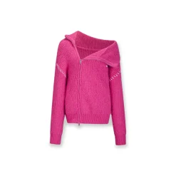 NotAwear Color Blocked Drawstring Zipper Knit Sweater Pink
