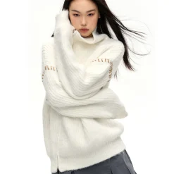 NotAwear Color Blocked Drawstring Zipper Knit Sweater White