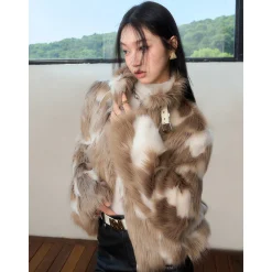 NotAwear Color Blocked Eco-Friendly Rabbit Fur Khaki