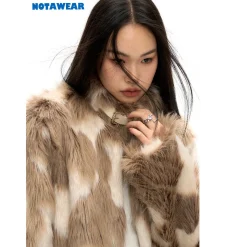 NotAwear Color Blocked Eco-Friendly Rabbit Fur Khaki