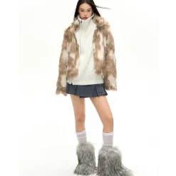 NotAwear Color Blocked Eco-Friendly Rabbit Fur Khaki