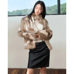 NotAwear Color Blocked Eco-Friendly Rabbit Fur Khaki