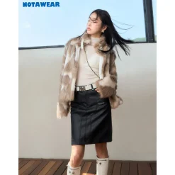 NotAwear Color Blocked Eco-Friendly Rabbit Fur Khaki