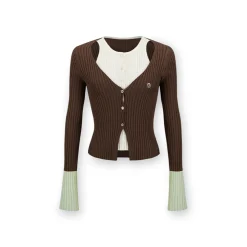 NotAwear Color Blocked Fake-2-Piece Knit Top Brown