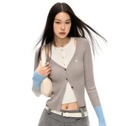 NotAwear Color Blocked Fake-2-Piece Knit Top Grey