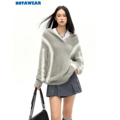NotAwear Color Blocked Faux Mink Oversized Sweater Grey