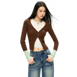 NotAwear Color Blocked Fake-2-Piece Knit Top Brown