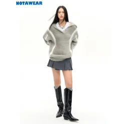 NotAwear Color Blocked Faux Mink Oversized Sweater Grey