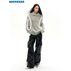 NotAwear Color Blocked Faux Mink Oversized Sweater Grey