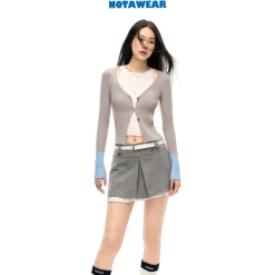NotAwear Color Blocked Fake-2-Piece Knit Top Grey