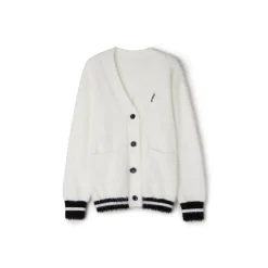 NotAwear Color Blocked Fluffy Faux Mink Cardigan White