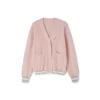 NotAwear Color Blocked Fluffy Faux Mink Cardigan Pink