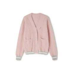 NotAwear Color Blocked Fluffy Faux Mink Cardigan Pink