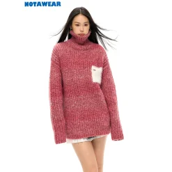 NotAwear Color Blocked Fluffy Pocket Sweater Red