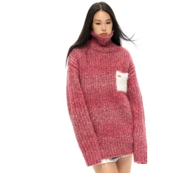 NotAwear Color Blocked Fluffy Pocket Sweater Red