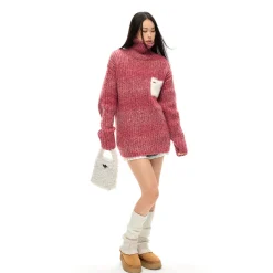 NotAwear Color Blocked Fluffy Pocket Sweater Red