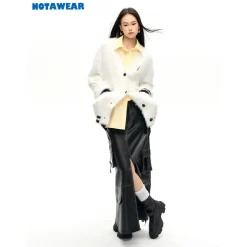 NotAwear Color Blocked Fluffy Faux Mink Cardigan White