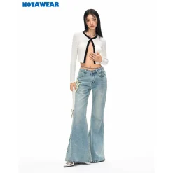 NotAwear Color Blocked Hollow Out Cardigan Top White