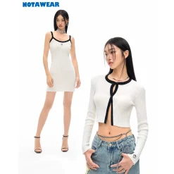 NotAwear Color Blocked Hollow Out Cardigan Top White