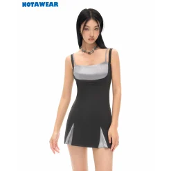 NotAwear Color Blocked Silk Cutting Satin Dress