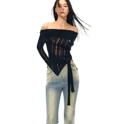 NotaWear Destroy Cutting Off-Shoulder Knit Sweater Black
