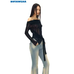 NotaWear Destroy Cutting Off-Shoulder Knit Sweater Black