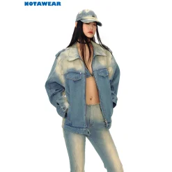NotaWear Destroy Cutting Vintage Oversized Denim Jacket