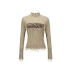 NotAwear Destroy Embroidery Logo Slim Knit Top Khaki