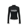 NotAwear Destroy Embroidery Logo Slim Knit Top Black