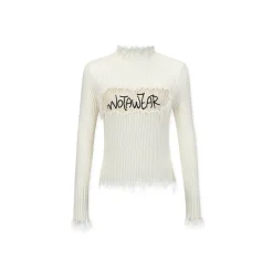 NotAwear Destroy Embroidery Logo Slim Knit Top White