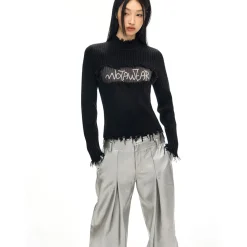 NotAwear Destroy Embroidery Logo Slim Knit Top Black
