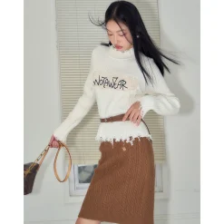 NotAwear Destroy Embroidery Logo Slim Knit Top White