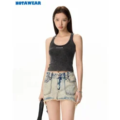 NotAwear Destroyed Edges Faded Denim Skirt