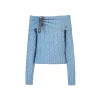 NotAwear Detachable Belt Off-Shoulder Knit Top Blue