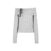 NotAwear Detachable Belt Off-Shoulder Knit Top Grey