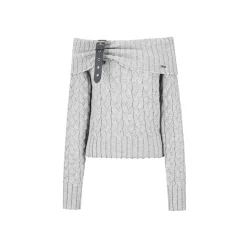 NotAwear Detachable Belt Off-Shoulder Knit Top Grey