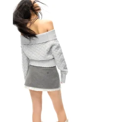 NotAwear Detachable Belt Off-Shoulder Knit Top Grey
