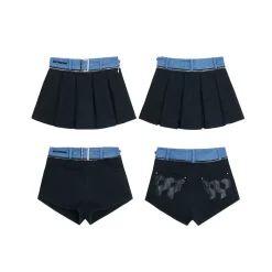 NotAwear Detachable Zipper Pleated Skirt Shorts Black