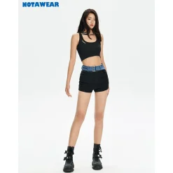 NotAwear Detachable Zipper Pleated Skirt Shorts Black